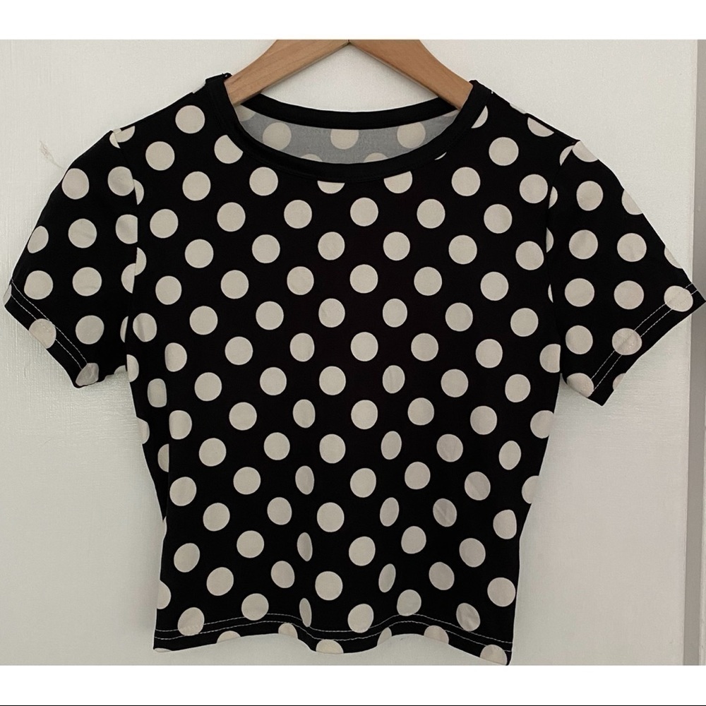 Black and White Polka Dotted Crop Top - Picture 2 of 5